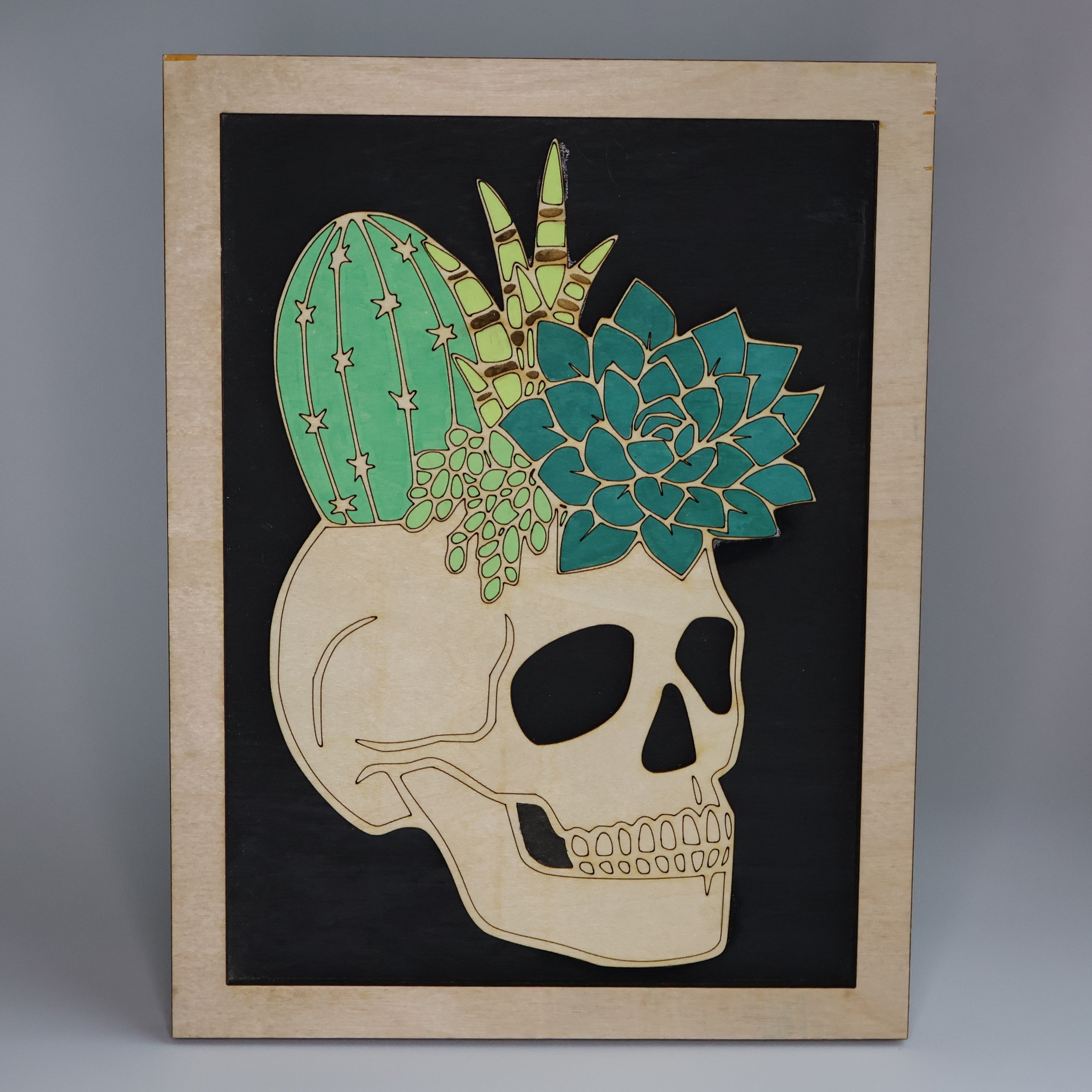 Succulent Skull Wooden Sign