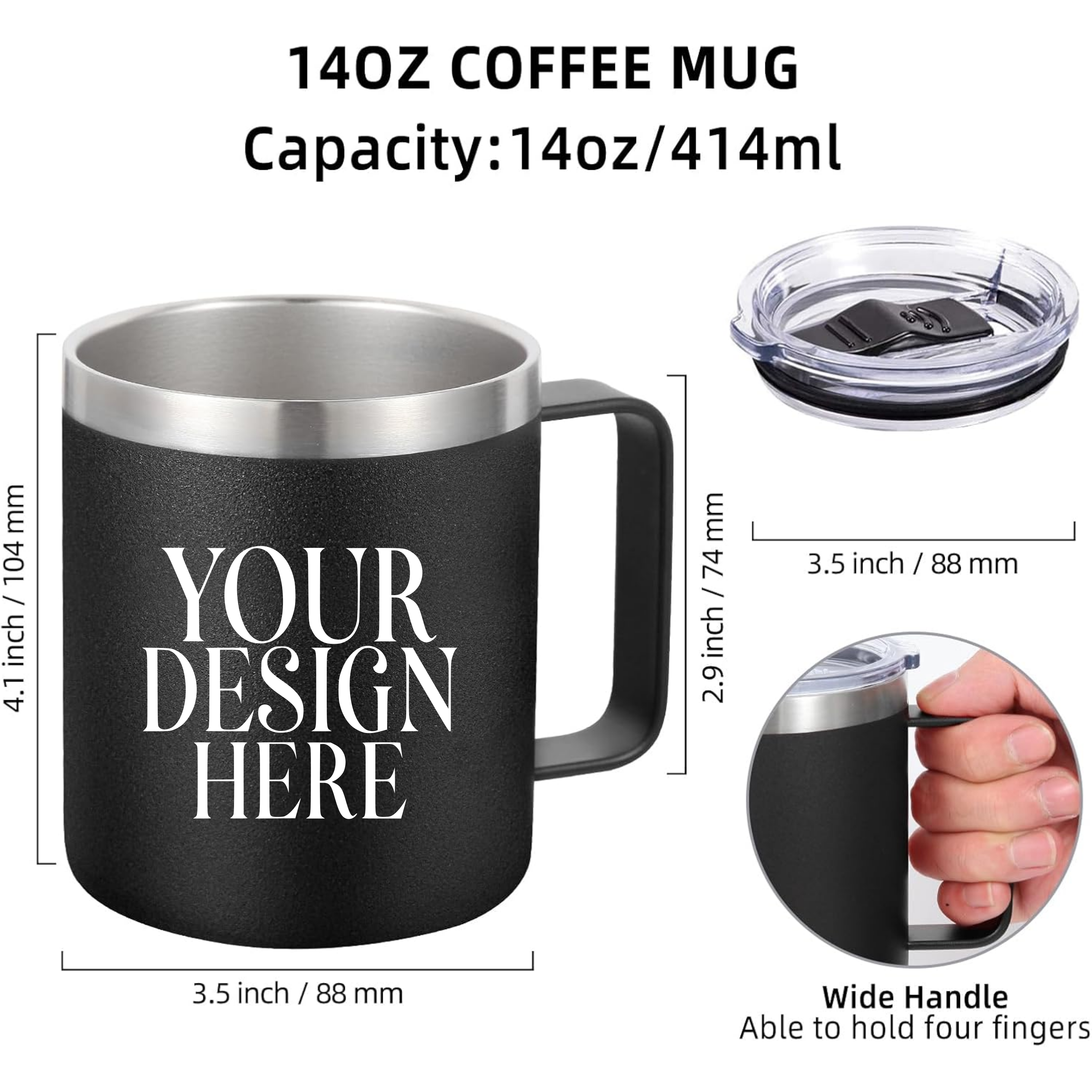 Custom Insulated Stainless Steel Coffee Mug 14oz