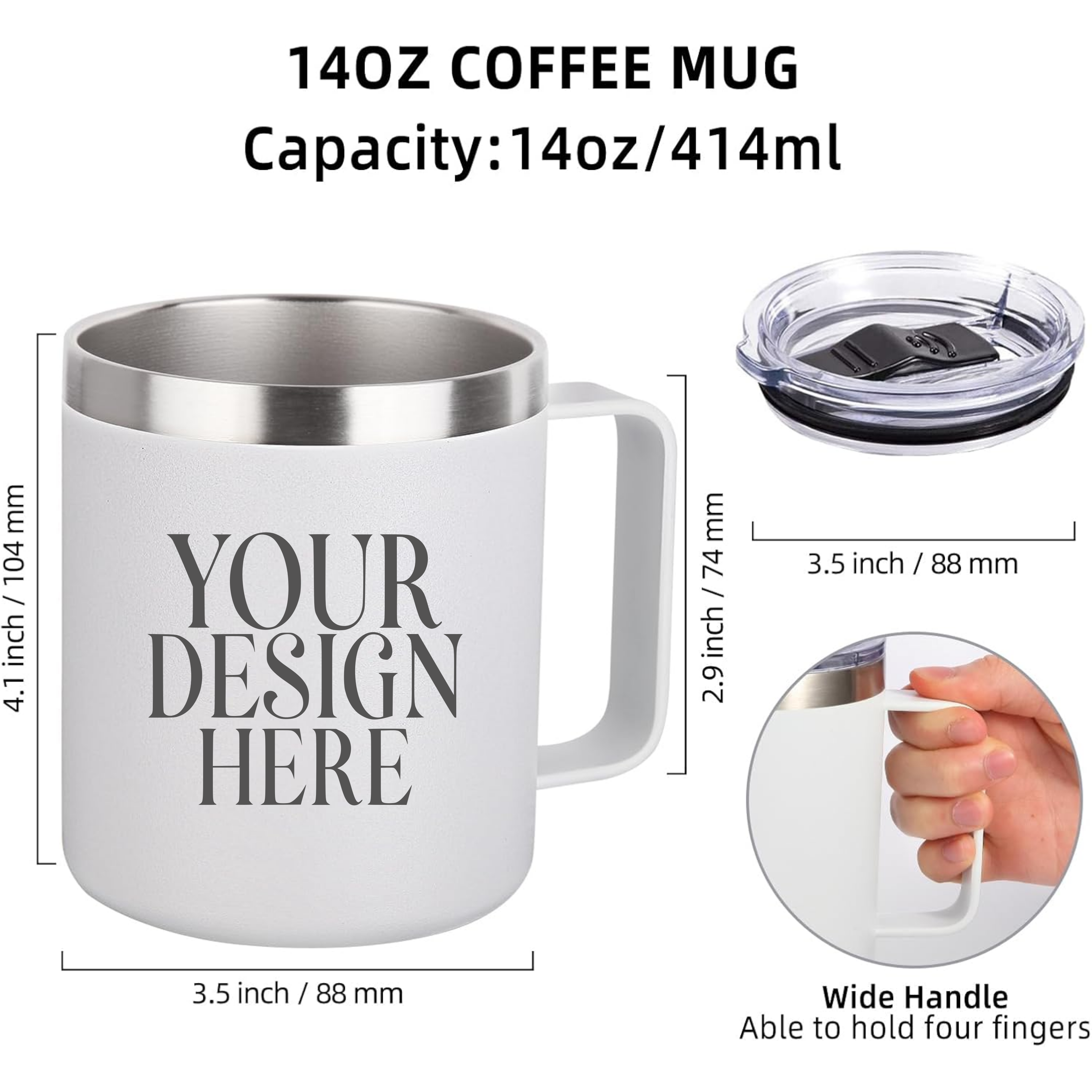 Custom Insulated Stainless Steel Coffee Mug 14oz